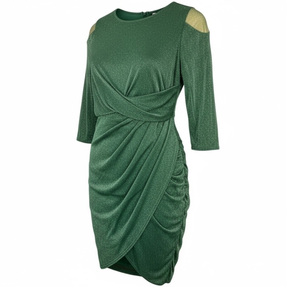Ashley Stewart Green Shimmer Lurex Drape Back Sheath Party Dress WMN's sz 26/28